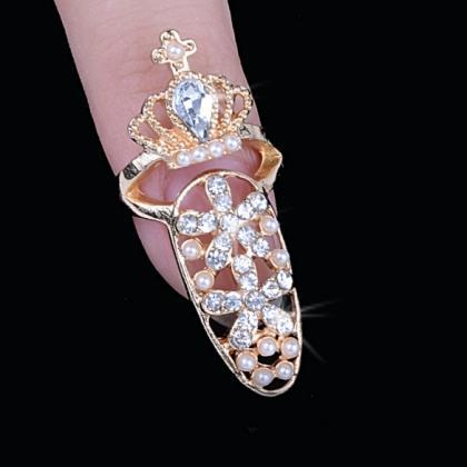 Fashion Bowknot Crystal Finger Nail Art Ring..