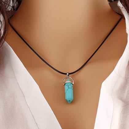 Retro Natural Turquoise Crystal Bullet Pendant..