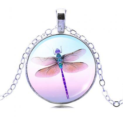 Dragonfly Time Cameo Glass Sweater Pendant..
