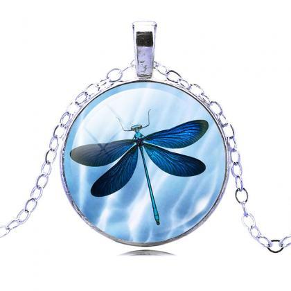 Dragonfly Time Cameo Glass Sweater Pendant..