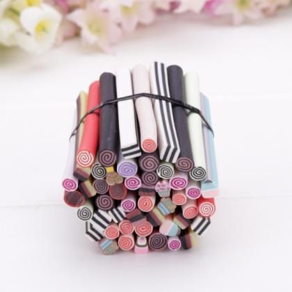 50pcs 3d Nail Art Fimo Canes Stick Rods Polymer Clay Stickers Tips