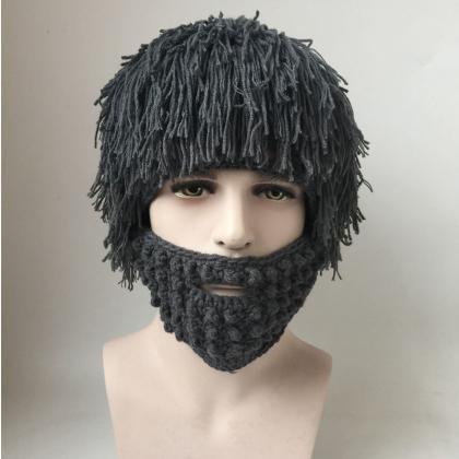 Creative Funny Hand Knitted Woolen Wig Beard Hat on Luulla