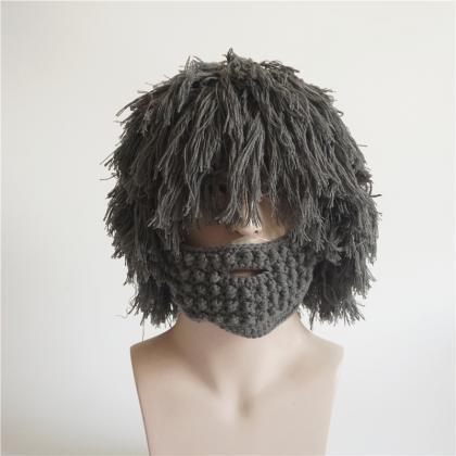 Creative Funny Hand Knitted Woolen Wig Beard Hat