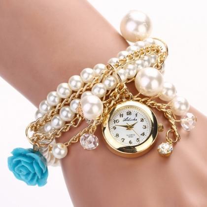 Sell Women Rose Flower Faux Pearl Round Dial..