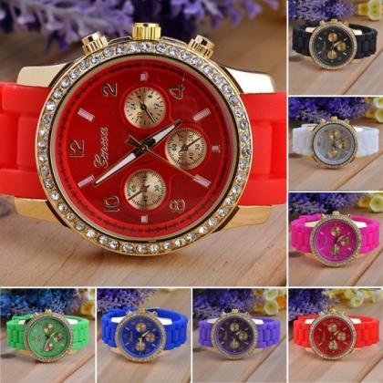 Diamante Wristwatches Ladies Silicone Jelly Watch..