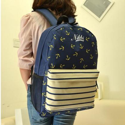 Anchor Print Style Navy Stripe Backpack
