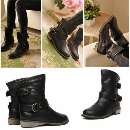 Women Shoes Fashion-mid-calf Flat Heel British..