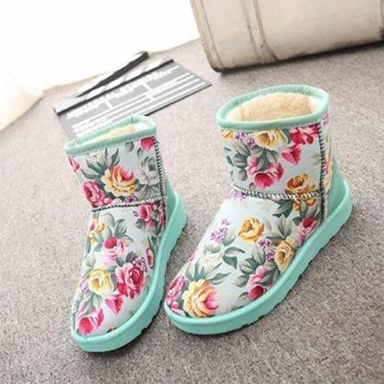 Fashion Women Winter Warm Floral Ankle Snow Boot..
