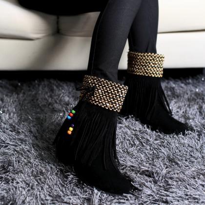 Winter Tassel Increased Beads Short Boots