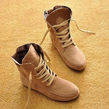 Winter Solid Color Lace Up Flat Sho..