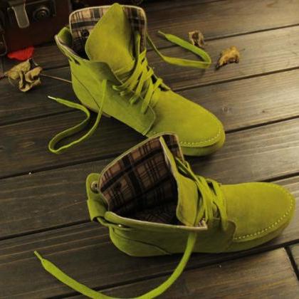 Winter Solid Color Lace Up Flat Sho..