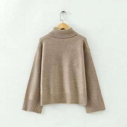 High-neck Batwing Cuff Pullover Loo..