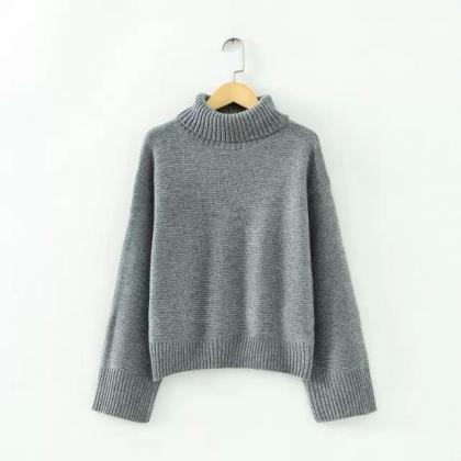 High-neck Batwing Cuff Pullover Loo..