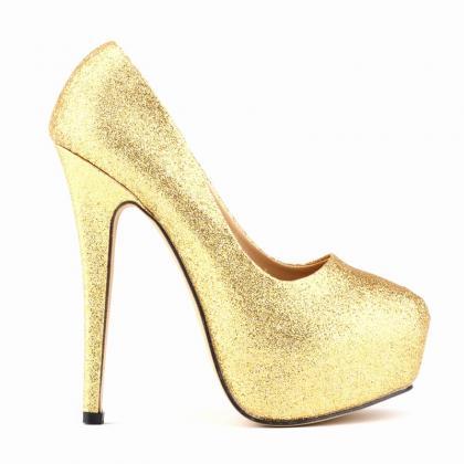Rounded Toe Glittery And Shimmery Stiletto Pumps,..