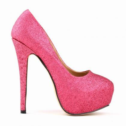 Rounded Toe Glittery And Shimmery Stiletto Pumps,..