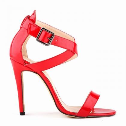 Patent Leather Criss-cross Ankle Straps High Heel..