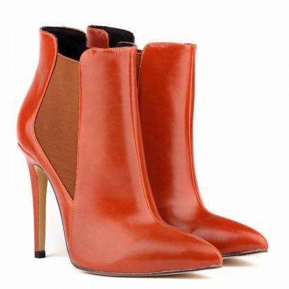 Faux Leather Pointed-toe Stiletto Ankle Boots