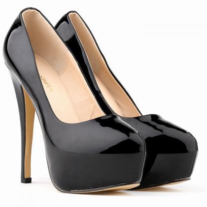 Patent Leather Rounded-Toe Platform..