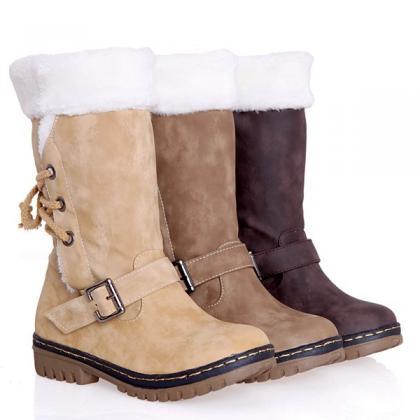 Cross Belt Buckle Patchwork Snow Boots