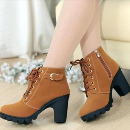 Fashion Lace Up Side Zipper Buckle Martin Boots