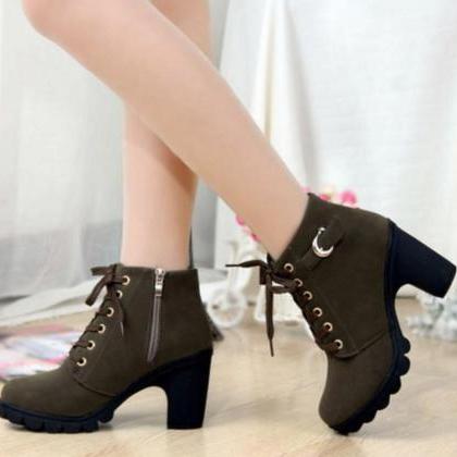 Fashion Lace Up Side Zipper Buckle Martin Boots