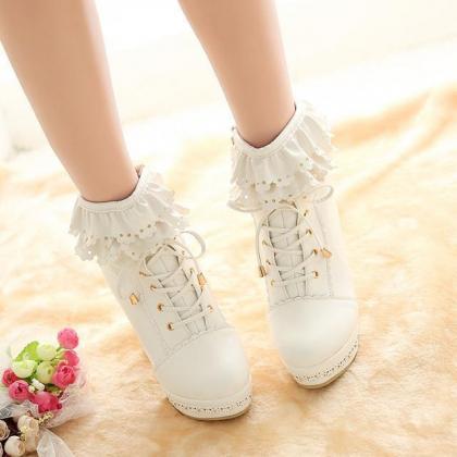 Fashion Lace Side Zipper Knight Ankle Boots
