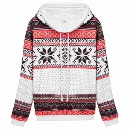 Meaneor Women Fashion Casual Loose Print Hooded..