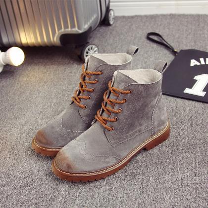 Fashion Leather Brush Color Ankle Boots