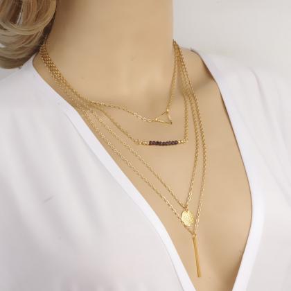 Crystal Beads Sequins Multilayer Necklace