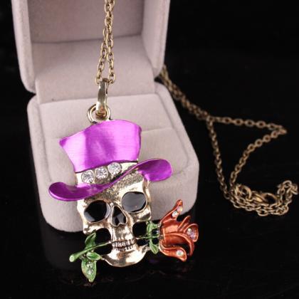 Halloween Skeleton Head Exaggerated Necklace