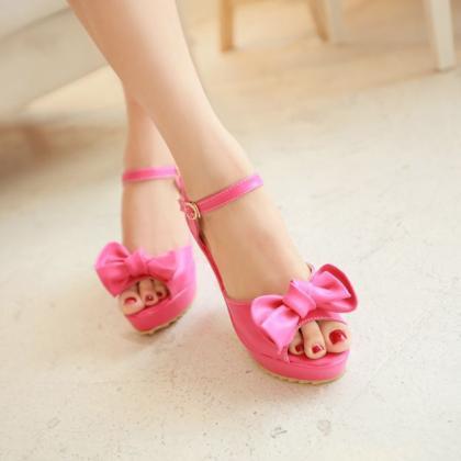 Bowknot Sweet Candy Color Peep-toe Wedge Sandals