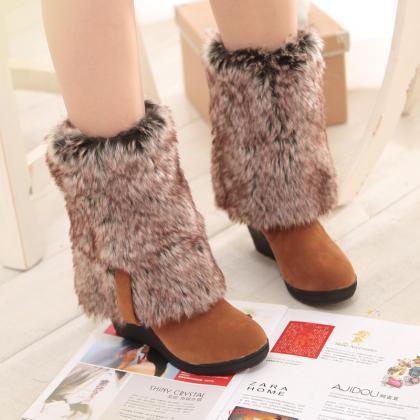 Faux Rabbit Hair Wedge Foldable Thickening Snow..