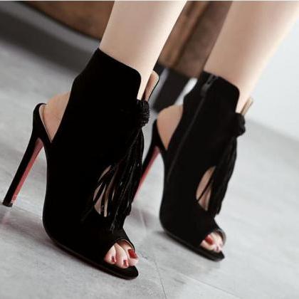 Peep-toe High Heel Cut Out Sandals With Knotted..