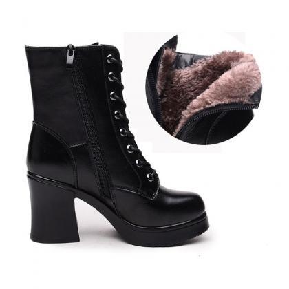 Fall Winter Leather High Heels Cowgirl Boots