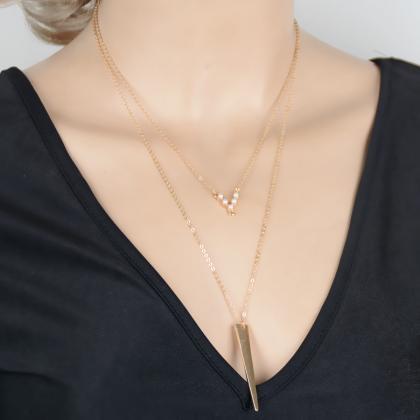 Geometry V Triangle Pearl Multi-layer Clavicle..