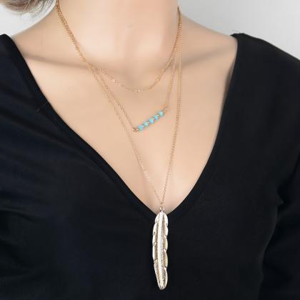 Crystal Beads Metal Feather Tassels Multilayer..