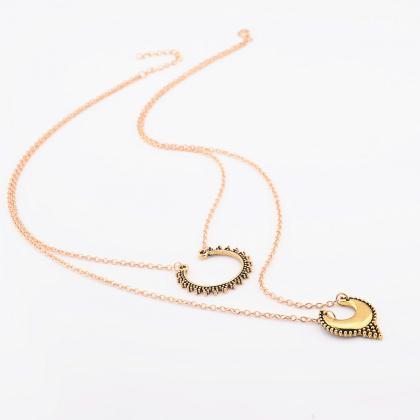 Street Snap Carving Crescent Moon Double Necklace