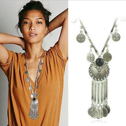 Exaggerated Coin Tassels Long Necklace