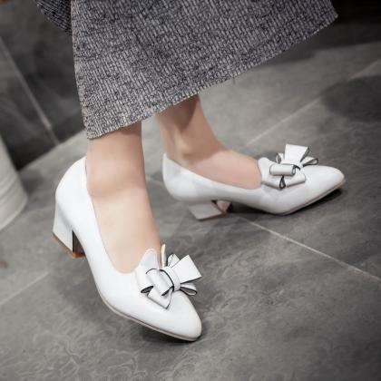 Sweet Candy Color Bowknot Pointed Shoes
