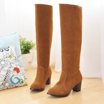 Fashion Solid Color Chunky Heel Non-slip High..