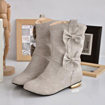 Double Bow Slip-on Ankle Boots