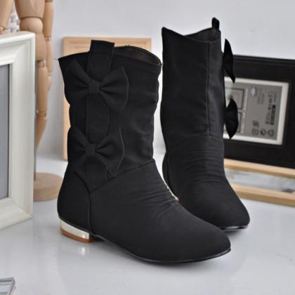 Double Bow Slip-on Ankle Boots