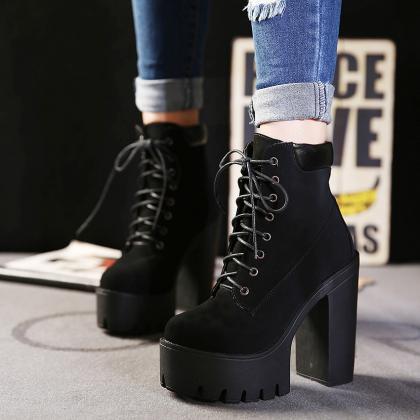 Ultra-high Chunky Heel Short Canister Martin Boots