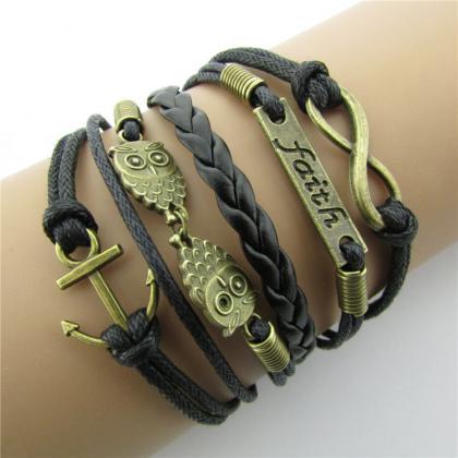 Beautiful Owl Anchor Hand-made Leather Cord..