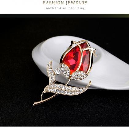 Fashion Flower Tulip Glass Diamond Brooch