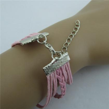 Romantic Pink Love Hearts Pearl Key Ring Bracelet