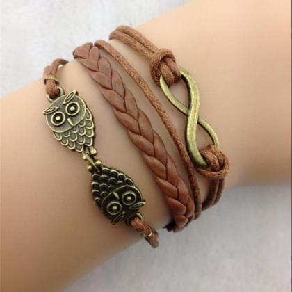 Retro Owl Multilayer Hand Knitting Leather..
