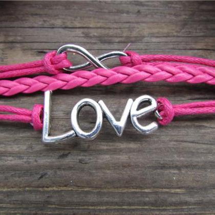 Love 8 Multilayer Pink Leather Cord Bracelet