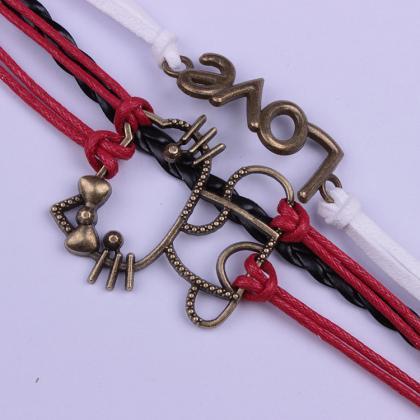 Hellokitty Love Leather Cord Woven Bracelet