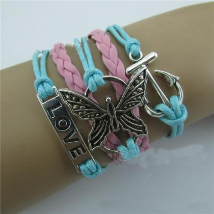 Butterfly Anchor Love Retro Leather Woven..